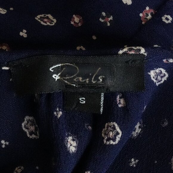 Rails, Beaux Blouse, Navy Foulard Floral Ruffle Button Long Sleeve Peplum Top - Picture 5 of 8